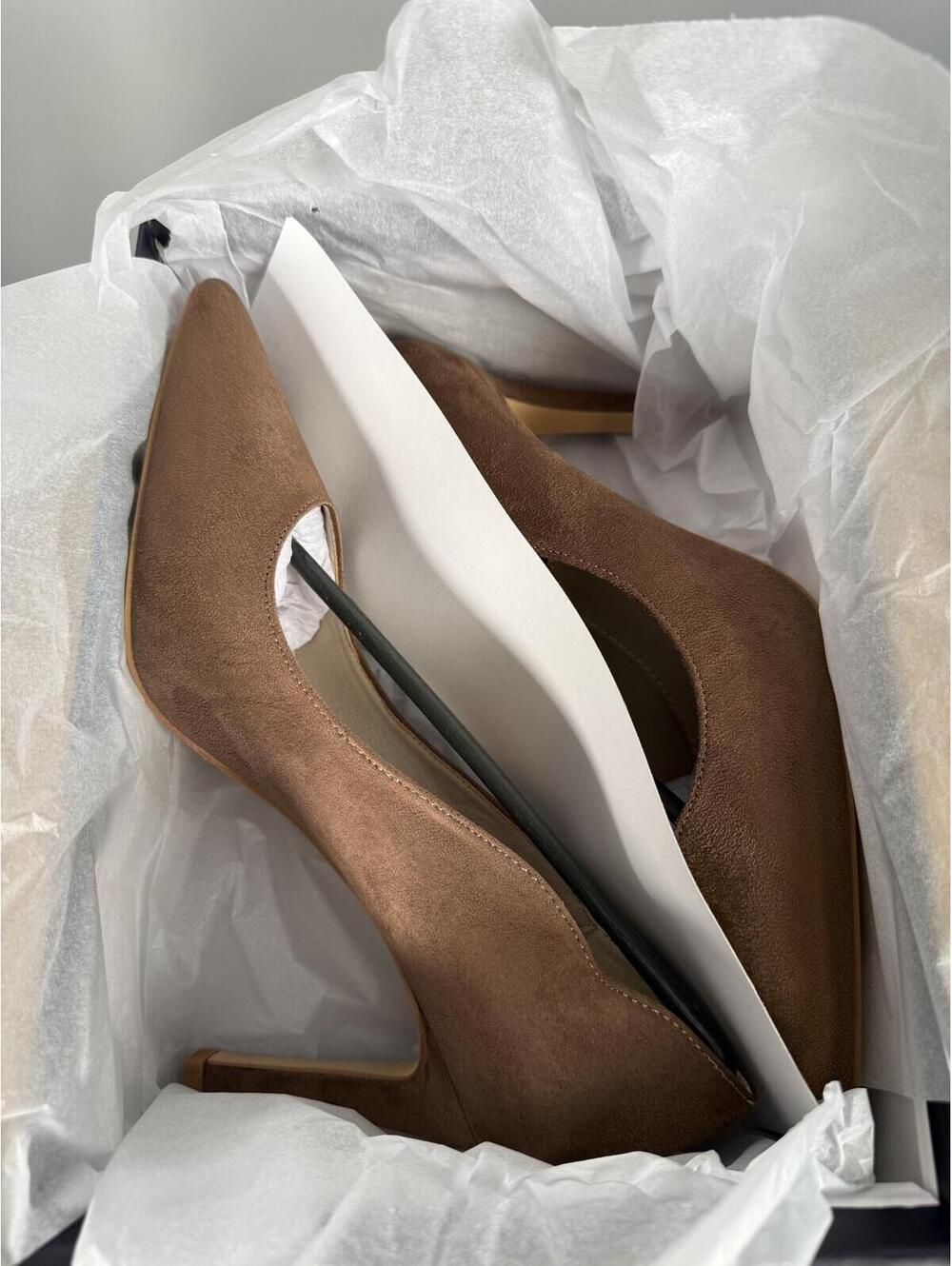 French Connection Suede Pointed Toe Heels Brown Stiletto Pumps US 8 NWB - Picture 5 of 11